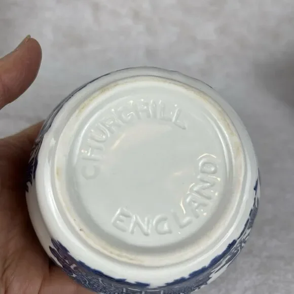 Churchill Blue Willow Creamer & Sugar Bowl With Lid Made in England - Picture 8 of 12